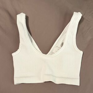 Free People White Ribbed Sports Bra